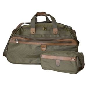 B0 Auth HARTMANN Nylon & Leather Large Travel Duffle Bag With Pouch